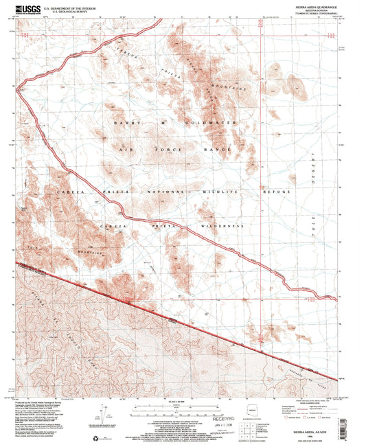 Classic USGS Sierra Arida Arizona 7.5'x7.5' Topo Map Image