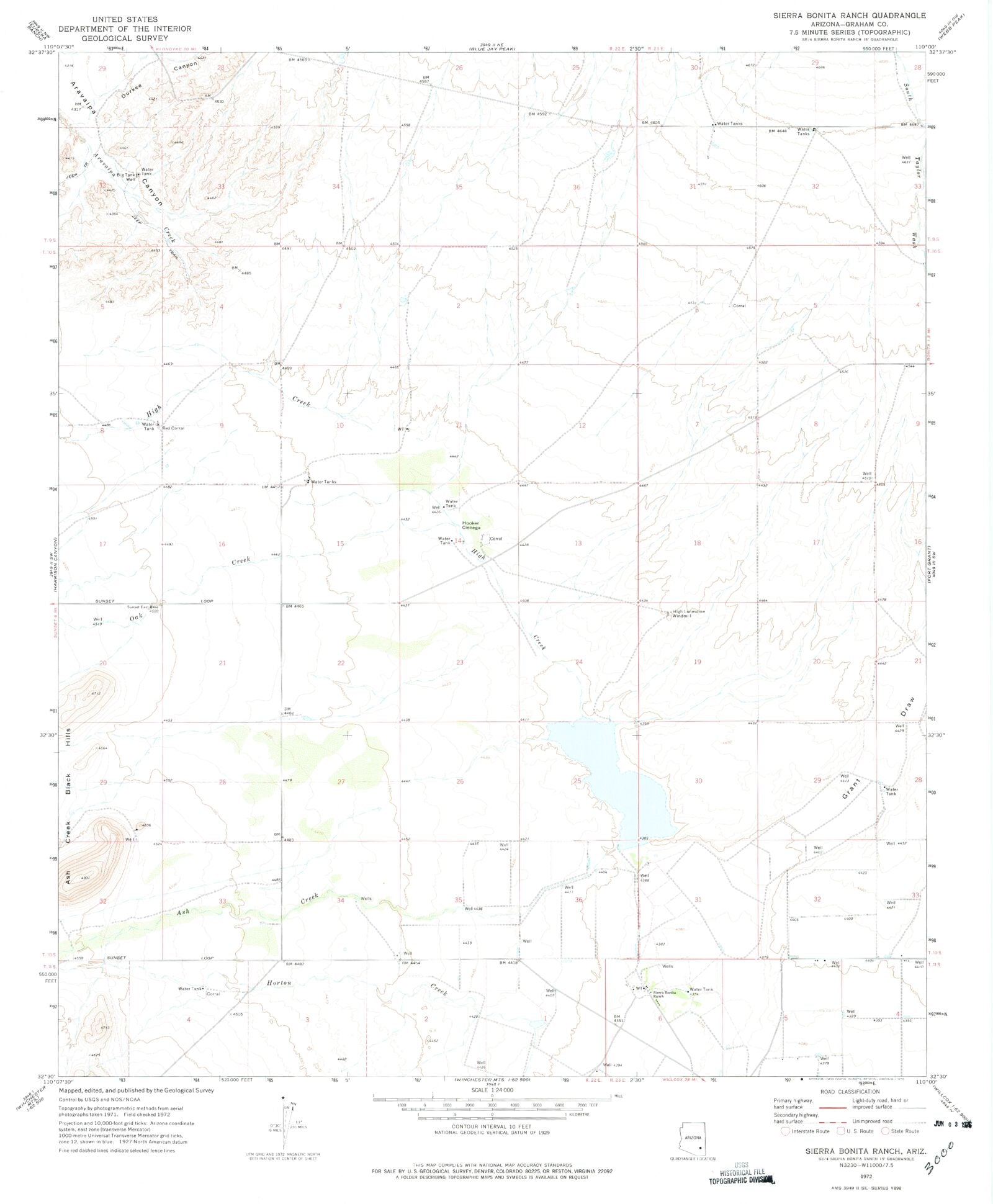 Classic USGS Sierra Bonita Ranch Arizona 7.5'x7.5' Topo Map MyTopo