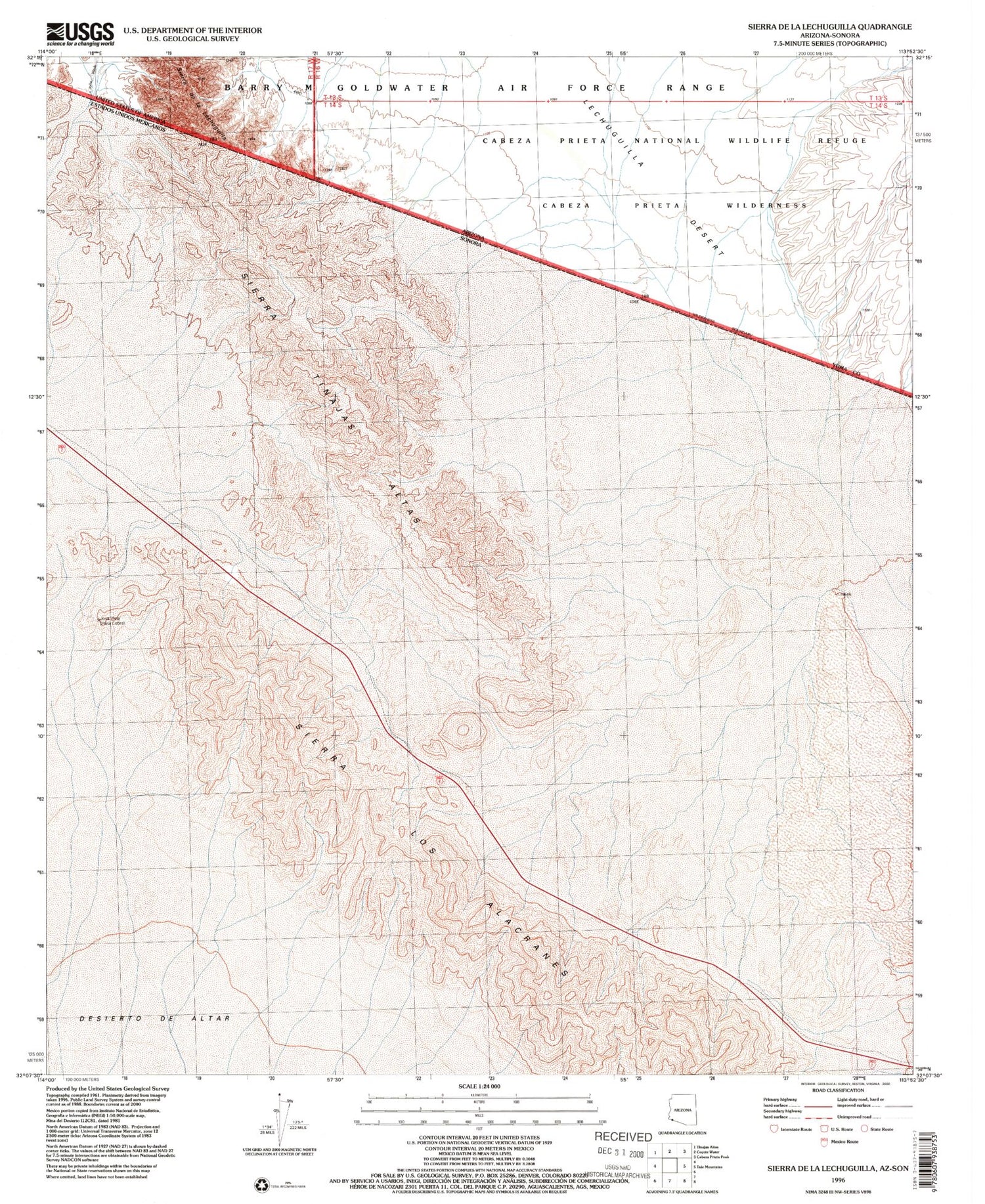 Classic USGS Sierra de la Lechuguilla Arizona 7.5'x7.5' Topo Map Image