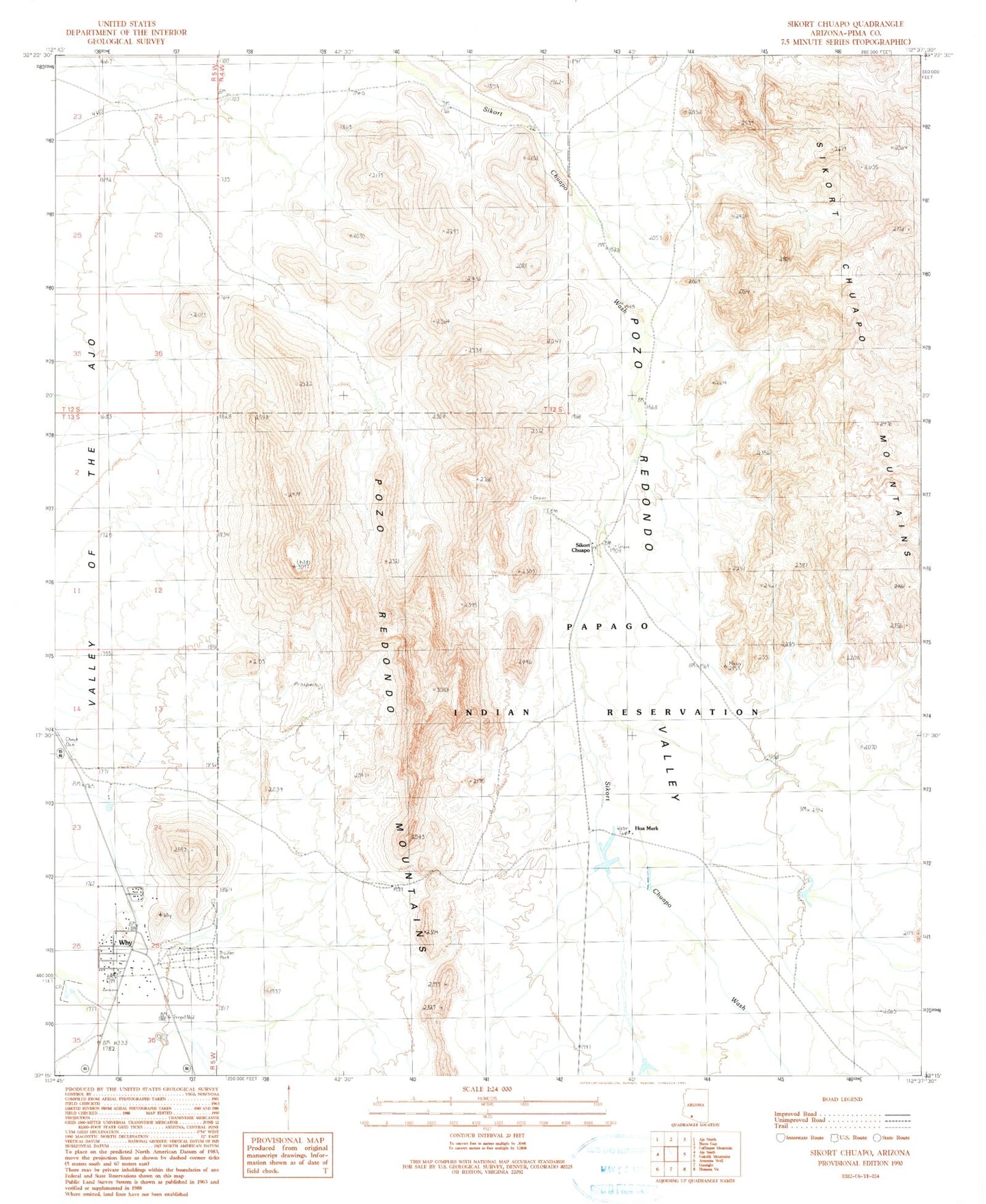 Classic USGS Sikort Chuapo Arizona 7.5'x7.5' Topo Map Image