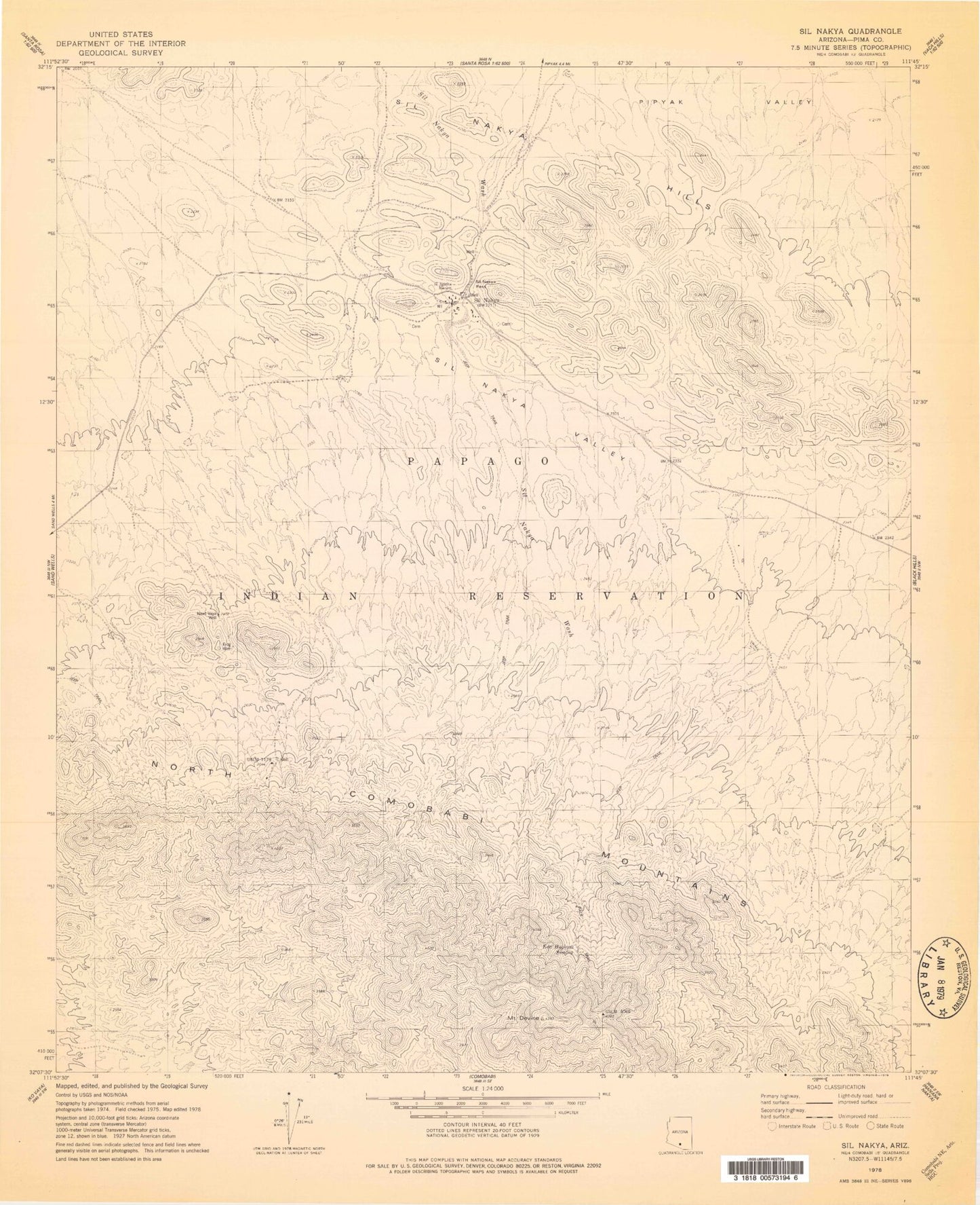 Classic USGS Sil Nakya Arizona 7.5'x7.5' Topo Map Image