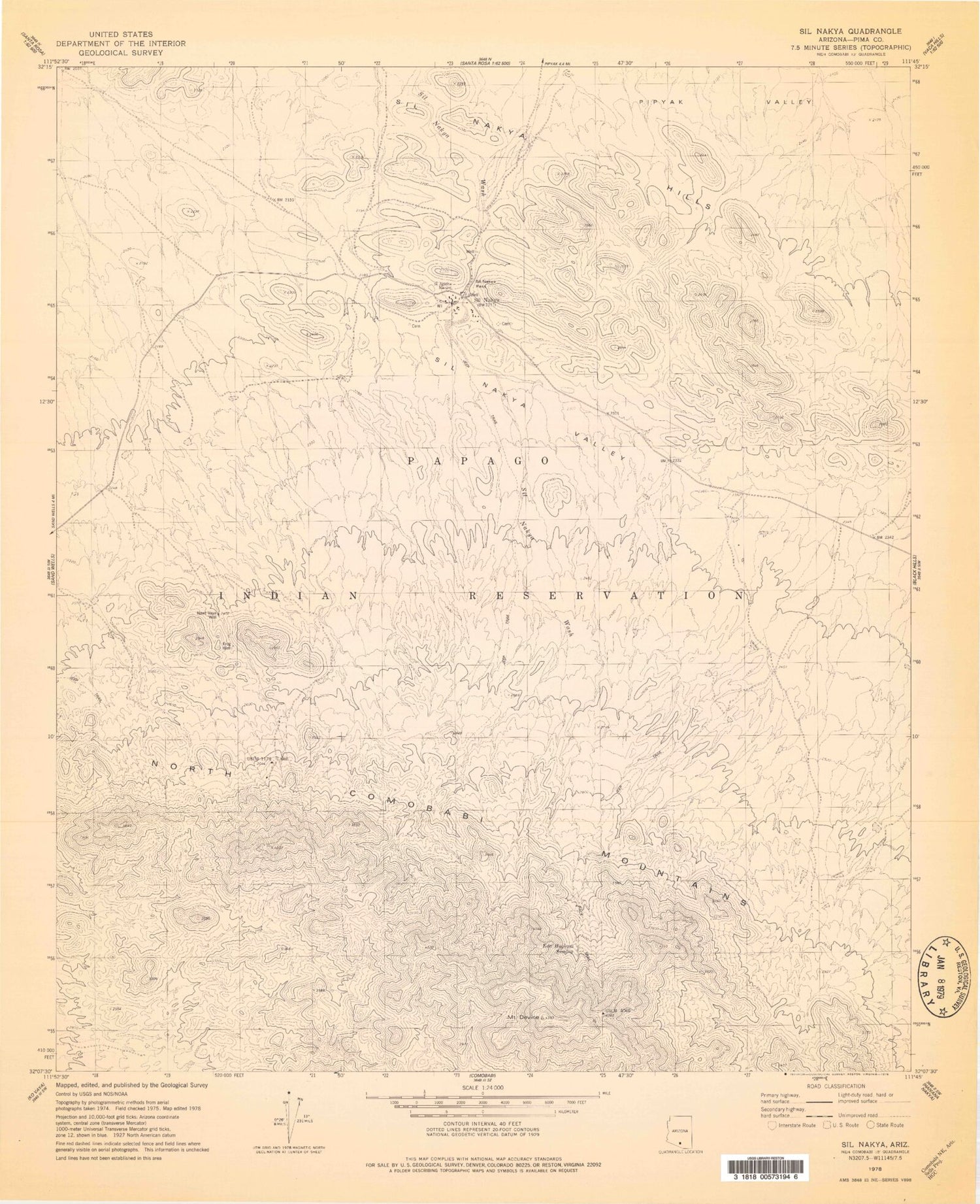 Classic USGS Sil Nakya Arizona 7.5'x7.5' Topo Map Image