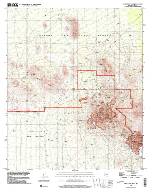 Classic USGS Silver Bell West Arizona 7.5'x7.5' Topo Map Image