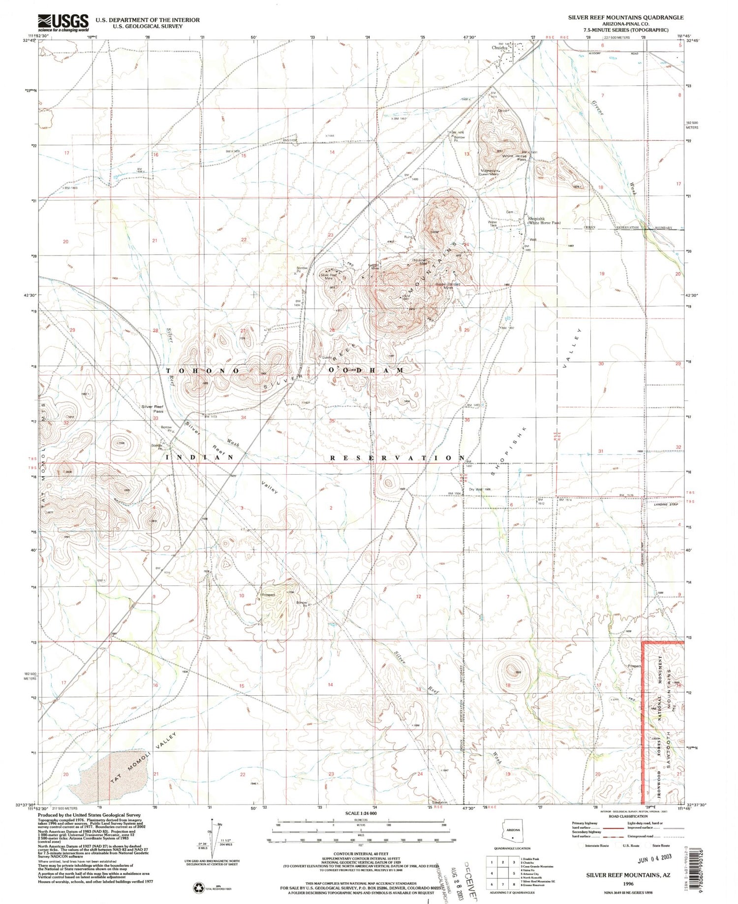 Classic USGS Silver Reef Mountains Arizona 7.5'x7.5' Topo Map Image