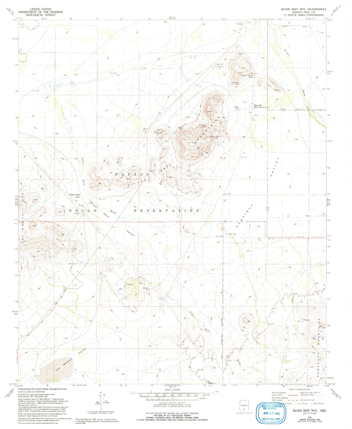 Classic USGS Silver Reef Mountains Arizona 7.5'x7.5' Topo Map Image