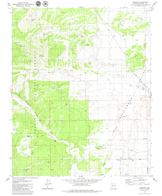 Classic USGS Simmons Arizona 7.5'x7.5' Topo Map Image