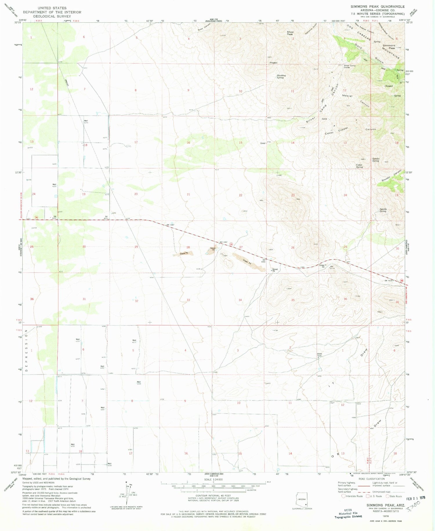 Classic USGS Simmons Peak Arizona 7.5'x7.5' Topo Map Image