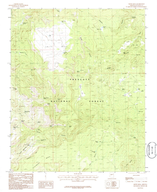 Classic USGS Smith Mesa Arizona 7.5'x7.5' Topo Map Image