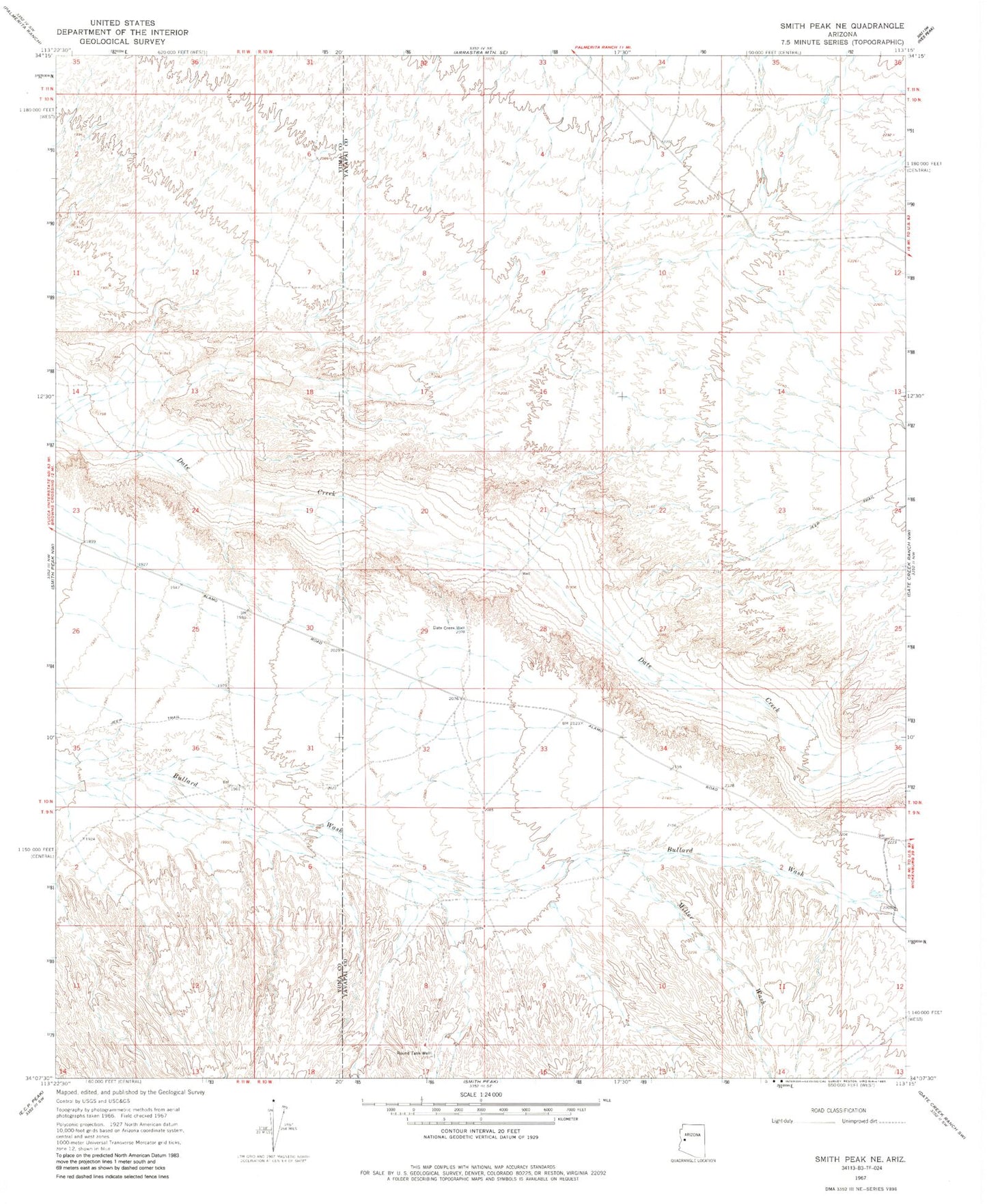 Classic USGS Smith Peak NE Arizona 7.5'x7.5' Topo Map Image
