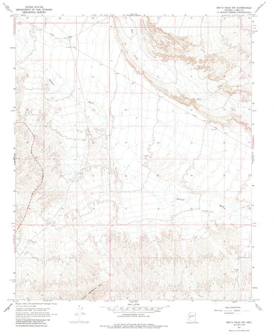 Classic USGS Smith Peak NW Arizona 7.5'x7.5' Topo Map Image