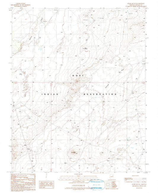 Classic USGS Snake Butte Arizona 7.5'x7.5' Topo Map Image