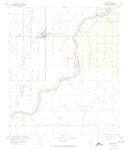 Classic USGS Somerton Arizona 7.5'x7.5' Topo Map Image