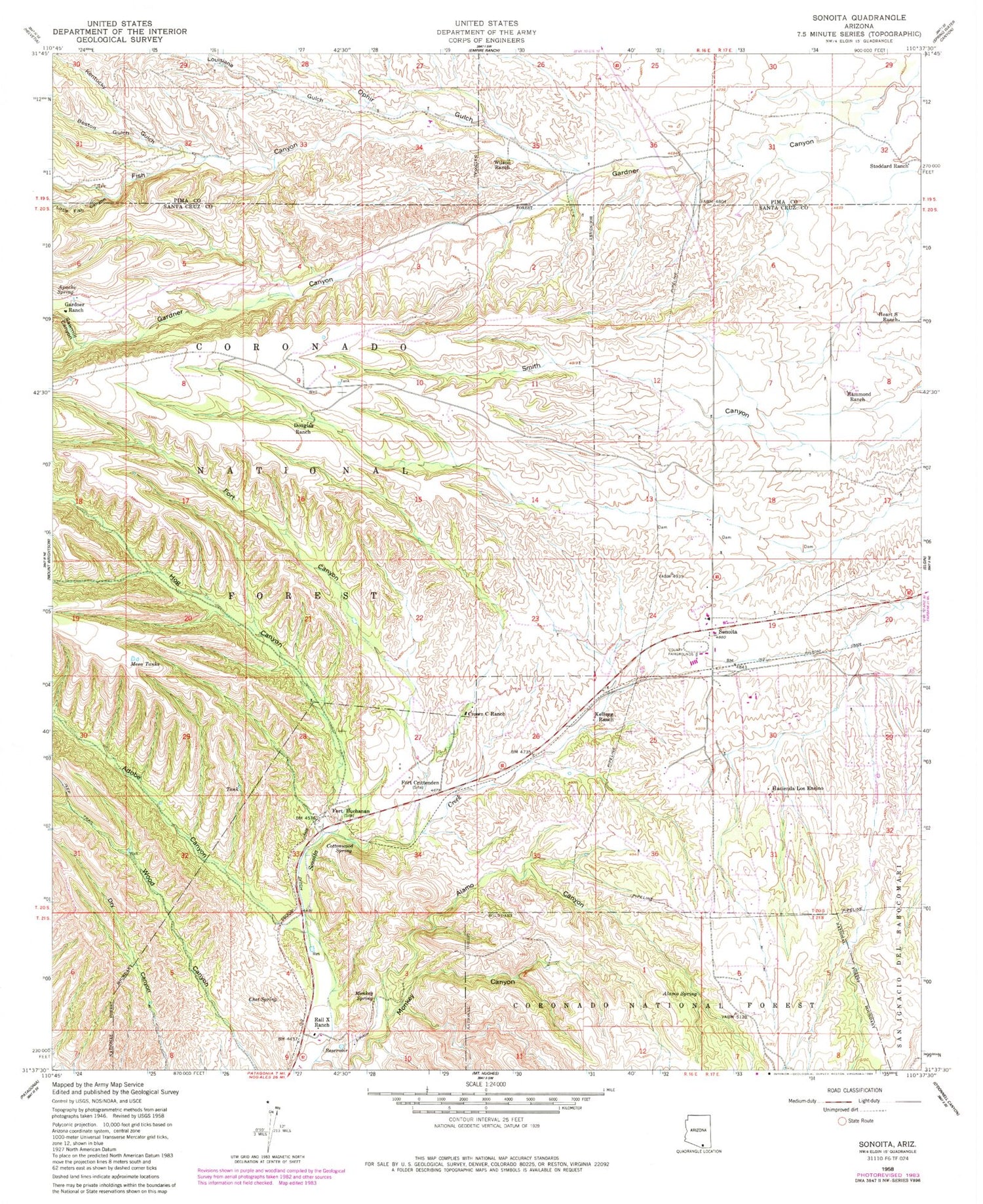 Classic USGS Sonoita Arizona 7.5'x7.5' Topo Map Image