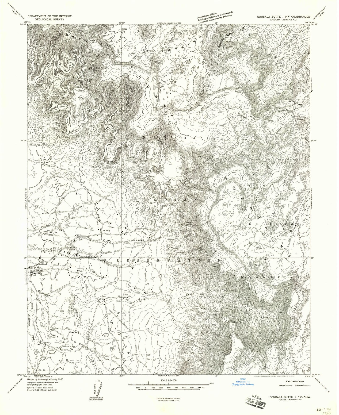 Classic USGS Lukachukai Arizona 7.5'x7.5' Topo Map Image