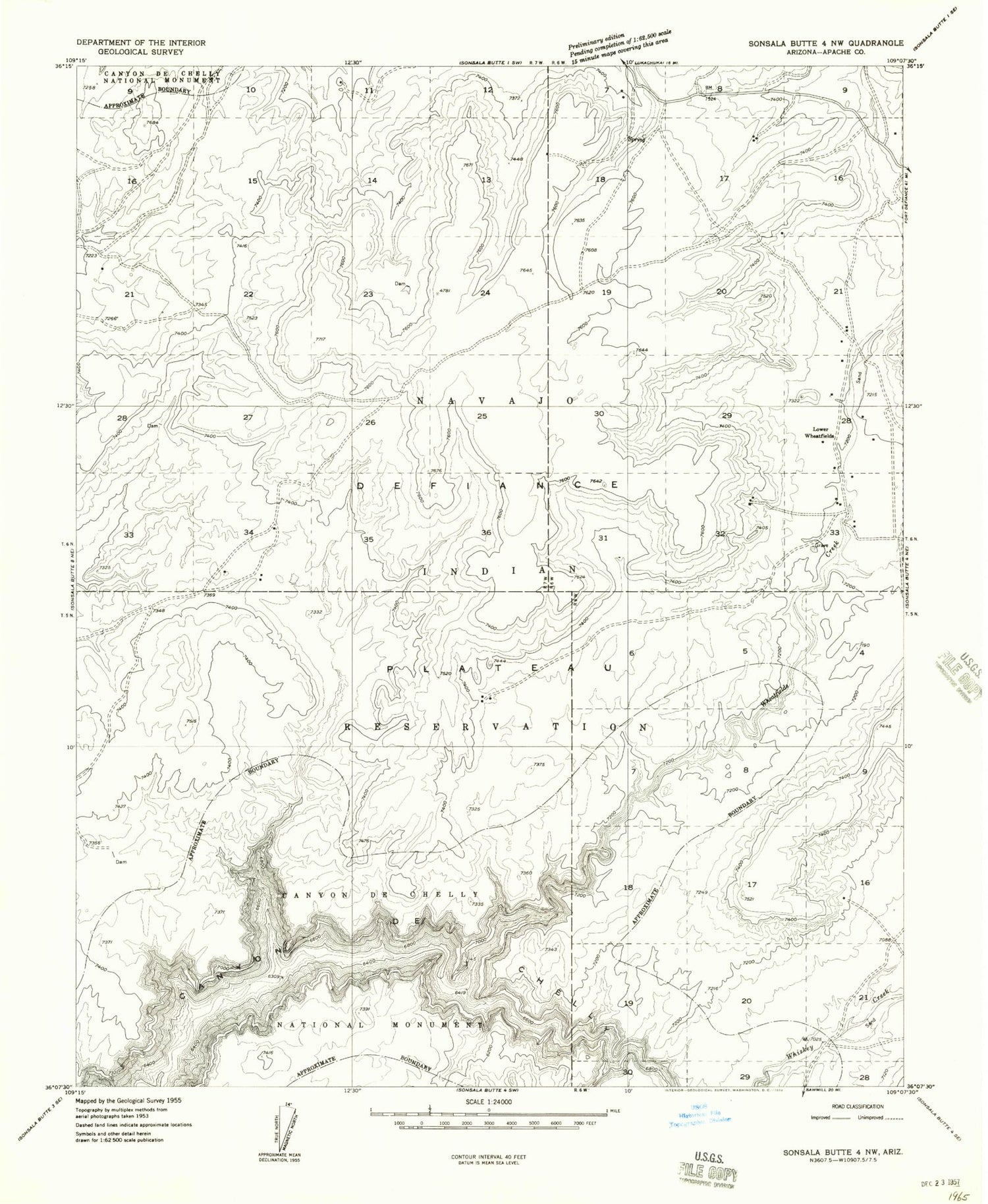 Classic USGS Lower Wheatfields Arizona 7.5'x7.5' Topo Map Image