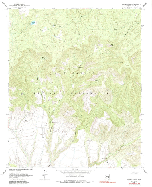 Classic USGS Sontag Creek Arizona 7.5'x7.5' Topo Map Image