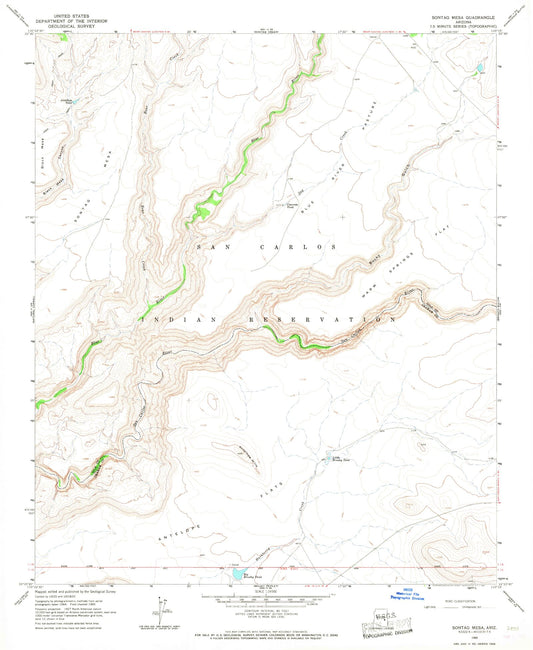 Classic USGS Sontag Mesa Arizona 7.5'x7.5' Topo Map Image