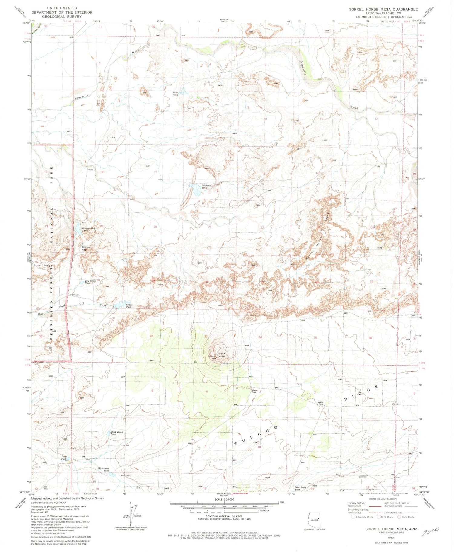 Classic USGS Sorrel Horse Mesa Arizona 7.5'x7.5' Topo Map Image