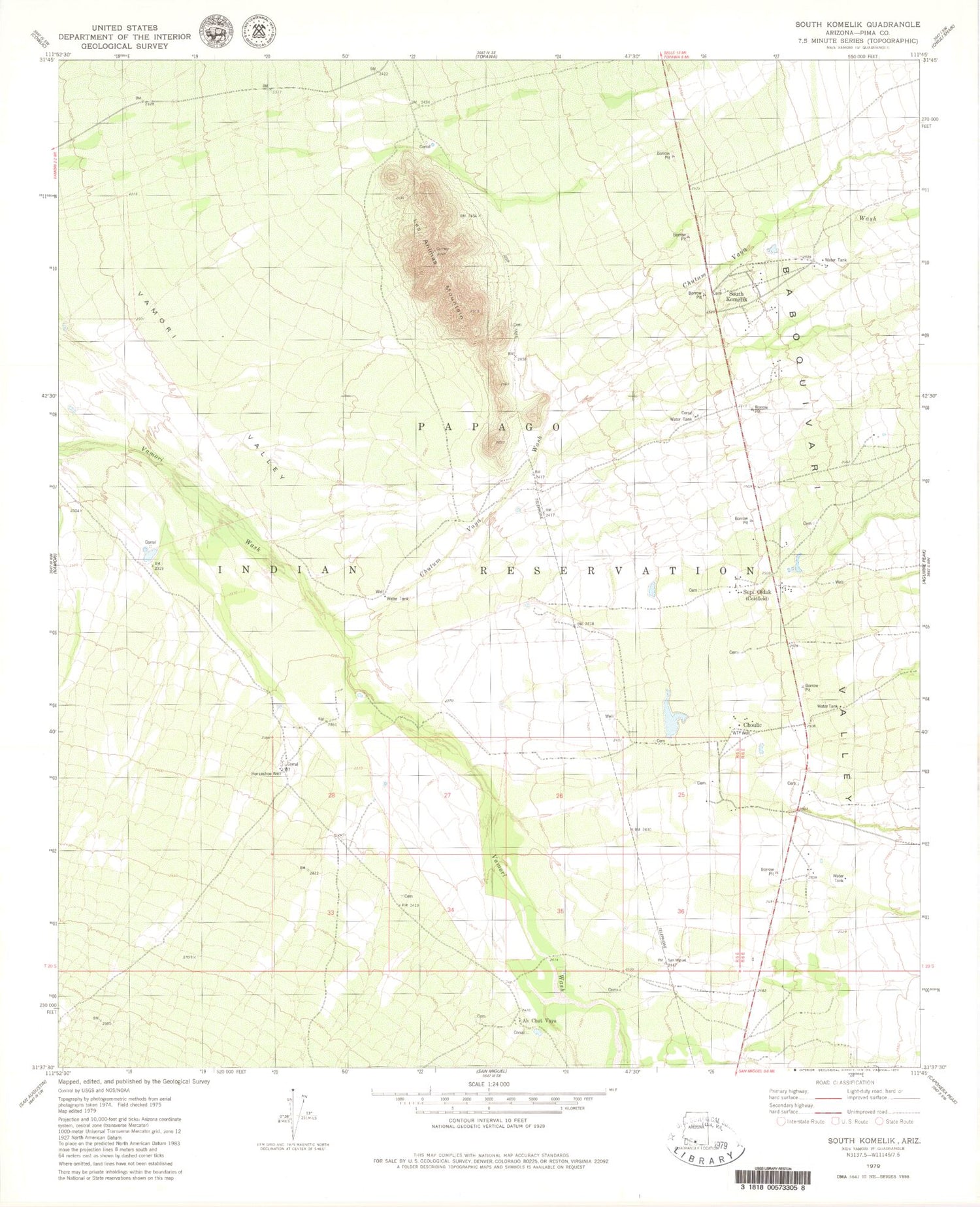 Classic USGS South Komelik Arizona 7.5'x7.5' Topo Map Image