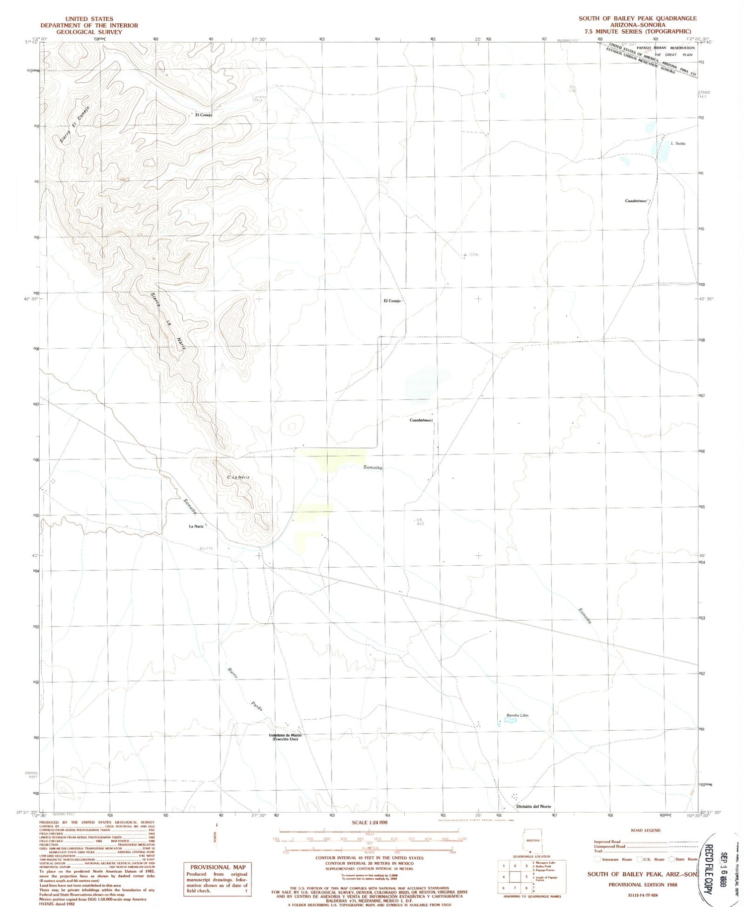 Classic USGS South of Bailey Peak Arizona 7.5'x7.5' Topo Map Image