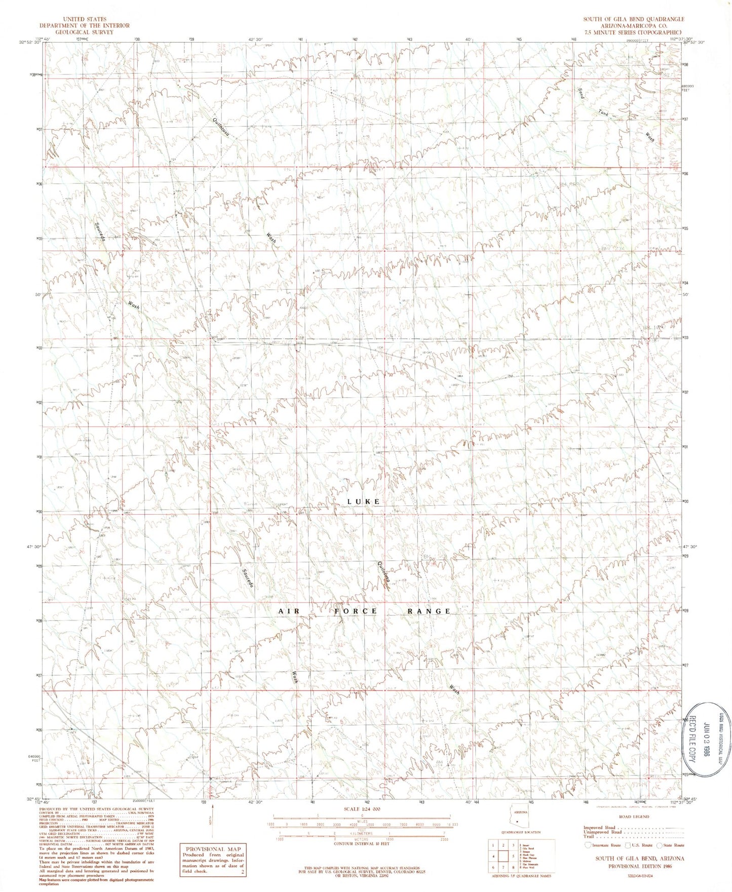 Classic USGS South of Gila Bend Arizona 7.5'x7.5' Topo Map Image