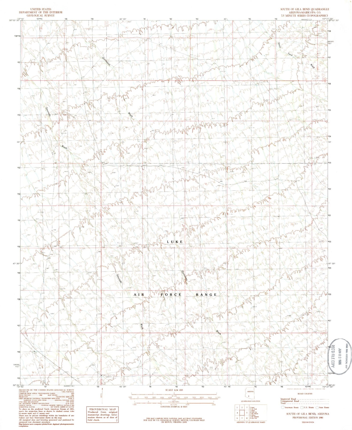 Classic USGS South of Gila Bend Arizona 7.5'x7.5' Topo Map Image