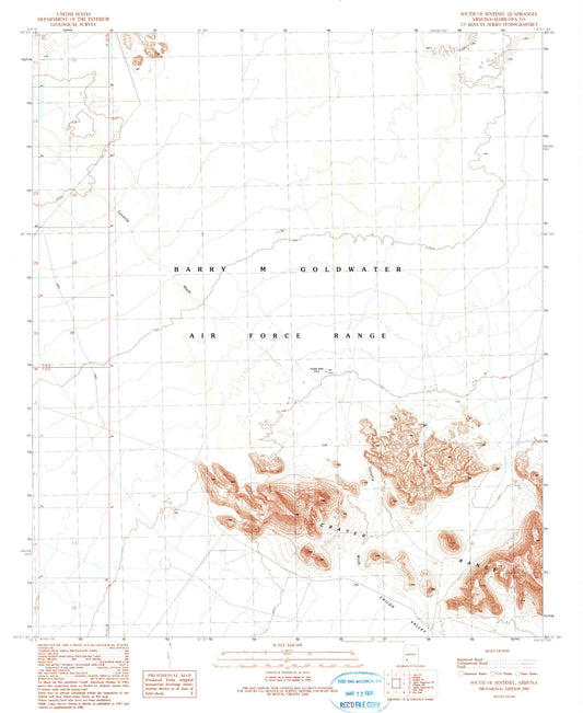 Classic USGS South of Sentinel Arizona 7.5'x7.5' Topo Map Image