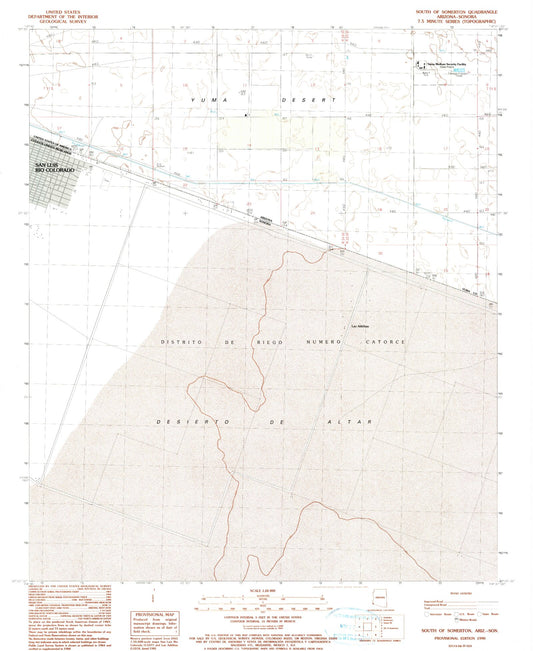 Classic USGS South of Somerton Arizona 7.5'x7.5' Topo Map Image