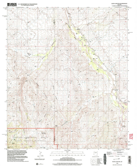 Classic USGS Soza Canyon Arizona 7.5'x7.5' Topo Map Image