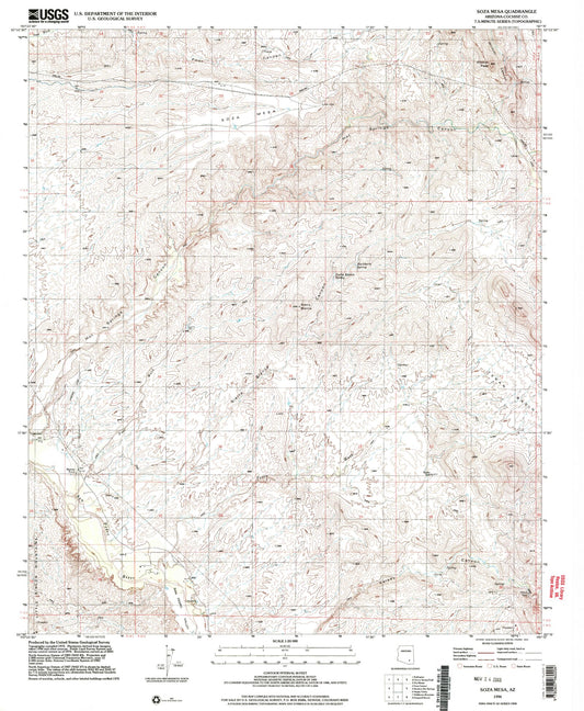 Classic USGS Soza Mesa Arizona 7.5'x7.5' Topo Map Image