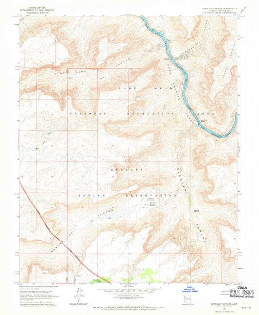 Classic USGS Spencer Canyon Arizona 7.5'x7.5' Topo Map Image