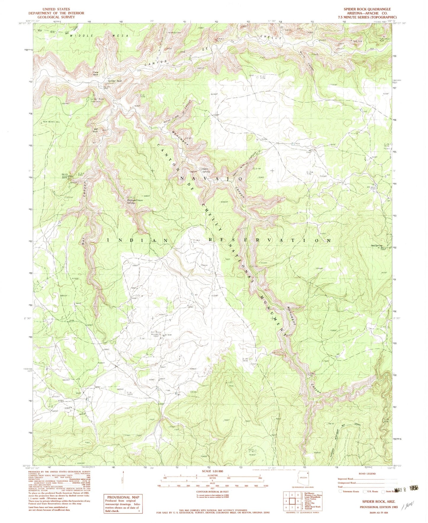 Classic USGS Spider Rock Arizona 7.5'x7.5' Topo Map Image