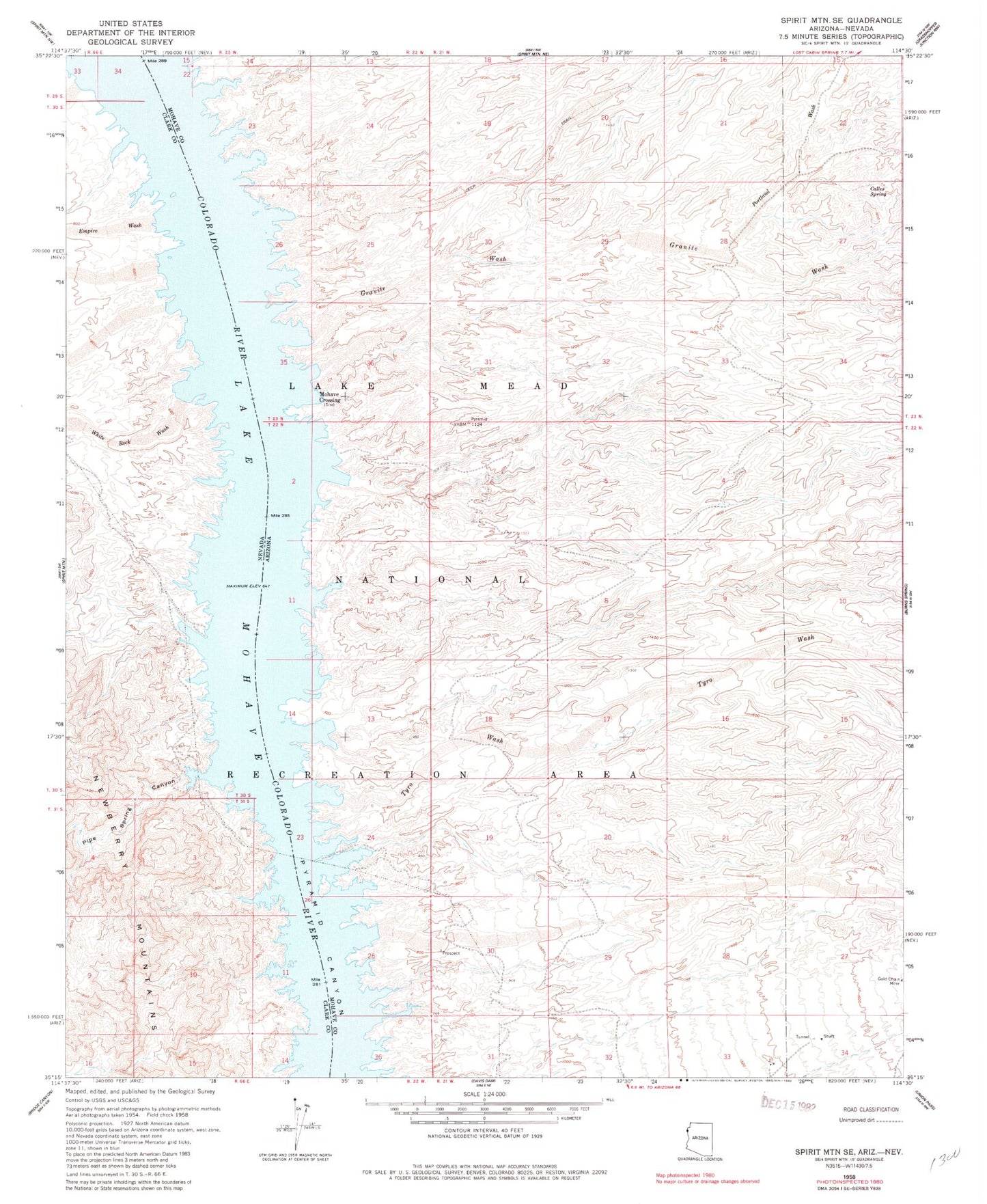 Classic USGS Spirit Mountain SE Arizona 7.5'x7.5' Topo Map Image
