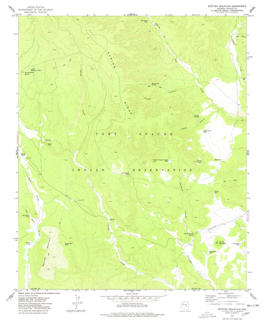 Classic USGS Spotted Mountain Arizona 7.5'x7.5' Topo Map Image