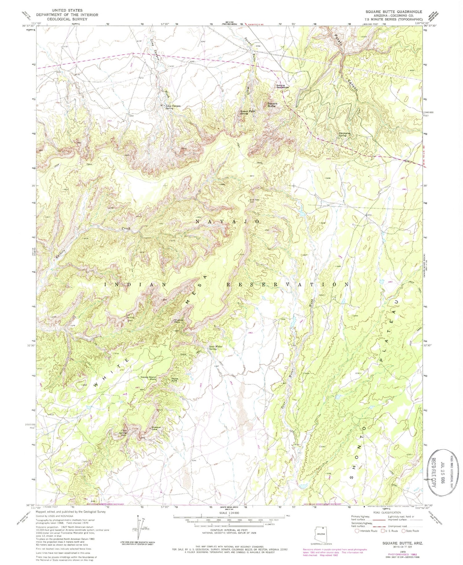 Classic USGS Square Butte Arizona 7.5'x7.5' Topo Map Image