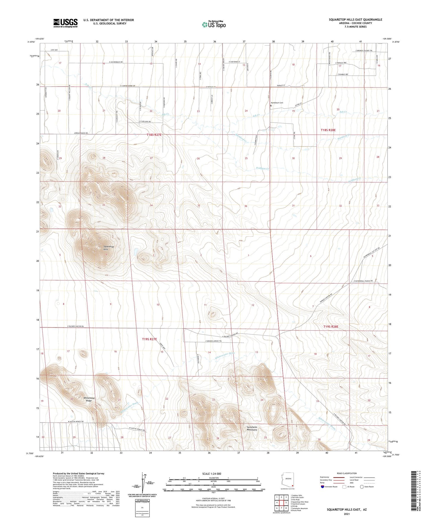 Squaretop Hills East Arizona US Topo Map Image