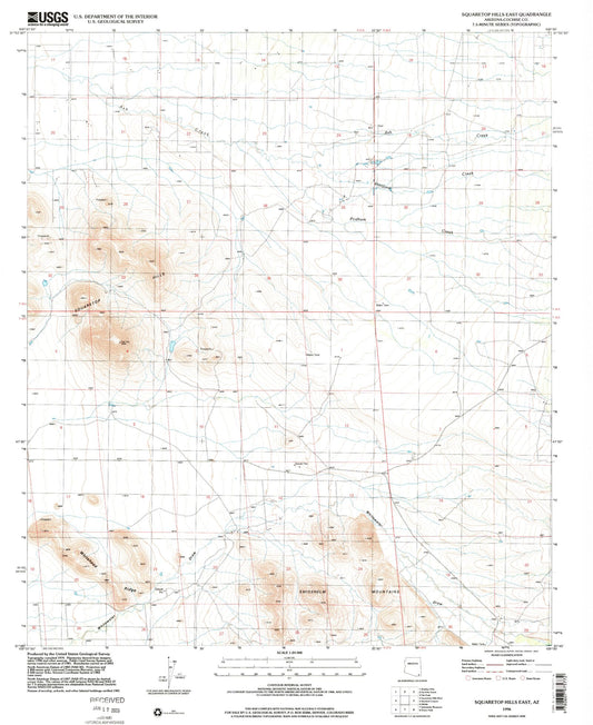 Classic USGS Squaretop Hills East Arizona 7.5'x7.5' Topo Map Image