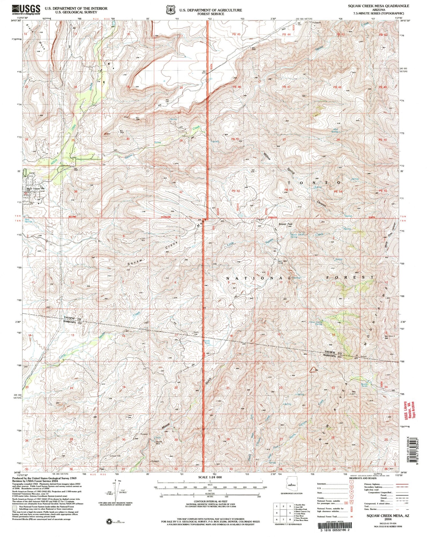 Classic USGS Squaw Creek Mesa Arizona 7.5'x7.5' Topo Map Image