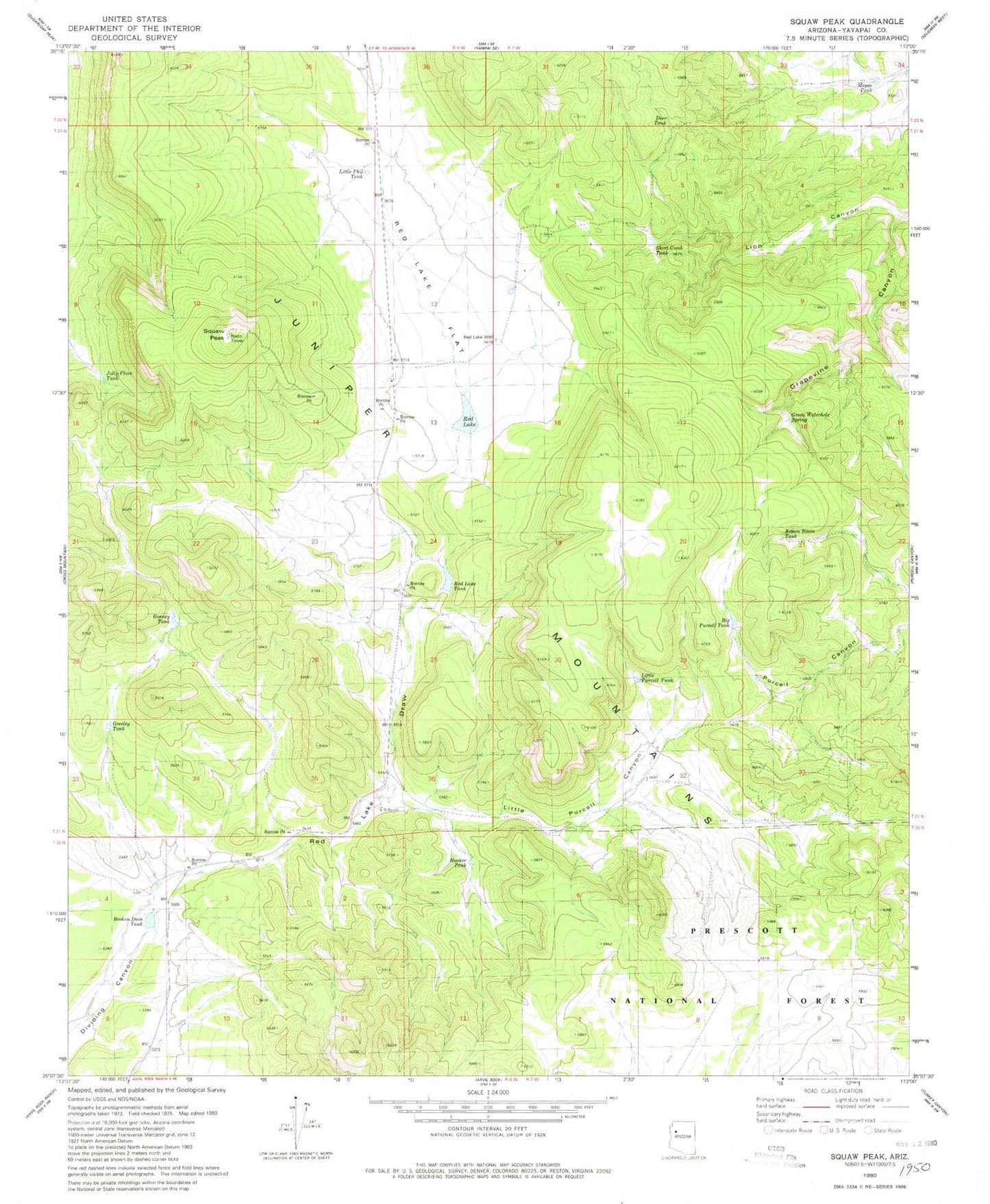Classic USGS Squaw Peak Arizona 7.5'x7.5' Topo Map Image