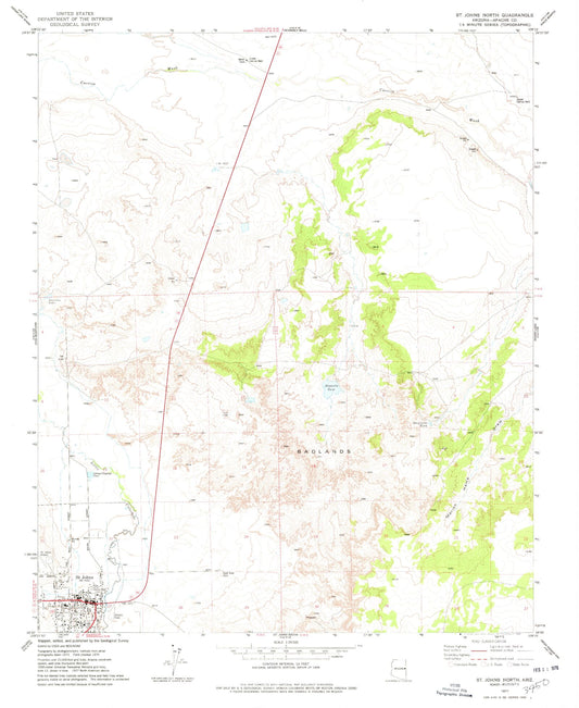 Classic USGS Saint Johns North Arizona 7.5'x7.5' Topo Map Image