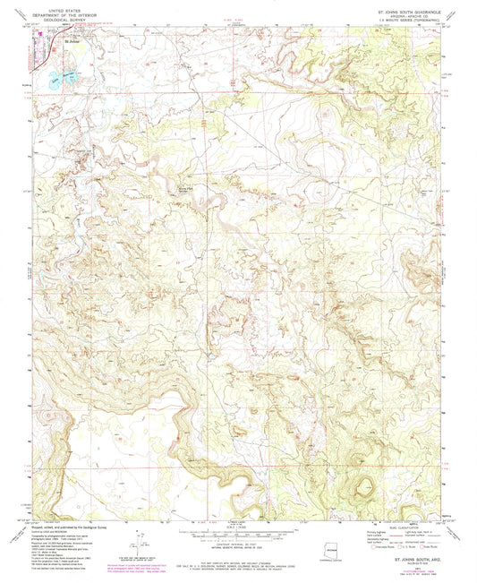 Classic USGS Saint Johns South Arizona 7.5'x7.5' Topo Map Image