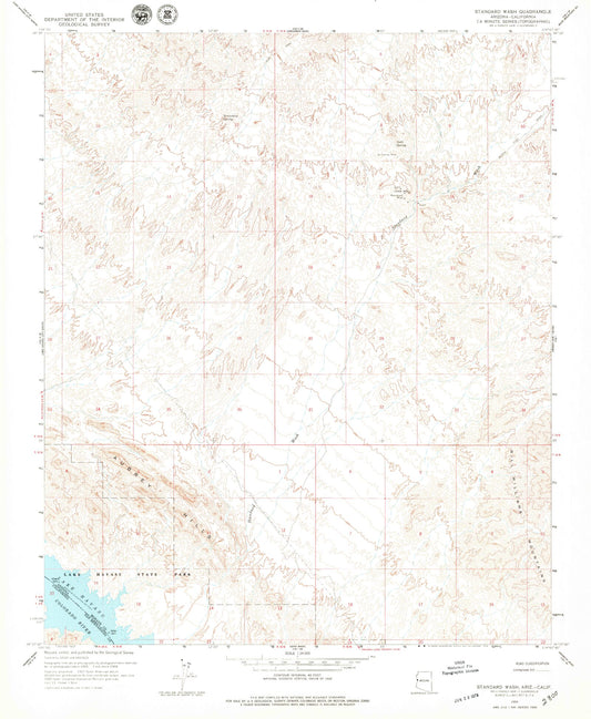 Classic USGS Standard Wash Arizona 7.5'x7.5' Topo Map Image