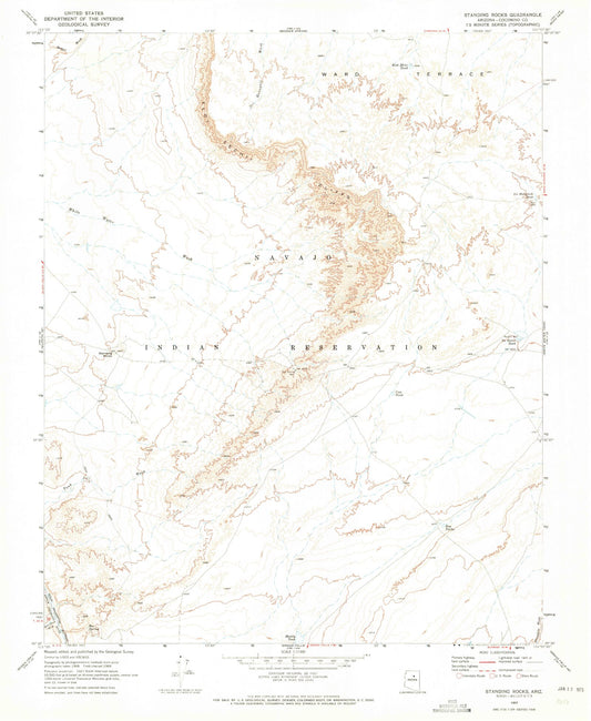 Classic USGS Standing Rocks Arizona 7.5'x7.5' Topo Map Image