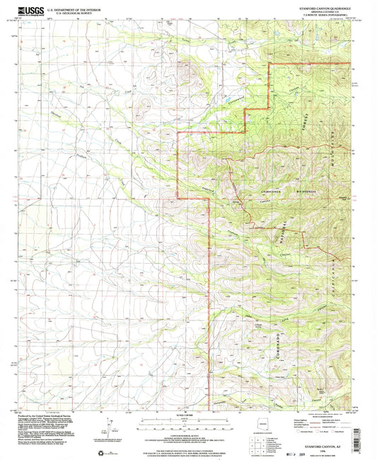 Classic USGS Stanford Canyon Arizona 7.5'x7.5' Topo Map Image