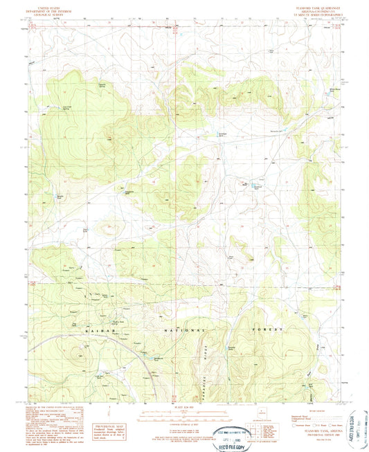 Classic USGS Stanford Tank Arizona 7.5'x7.5' Topo Map Image