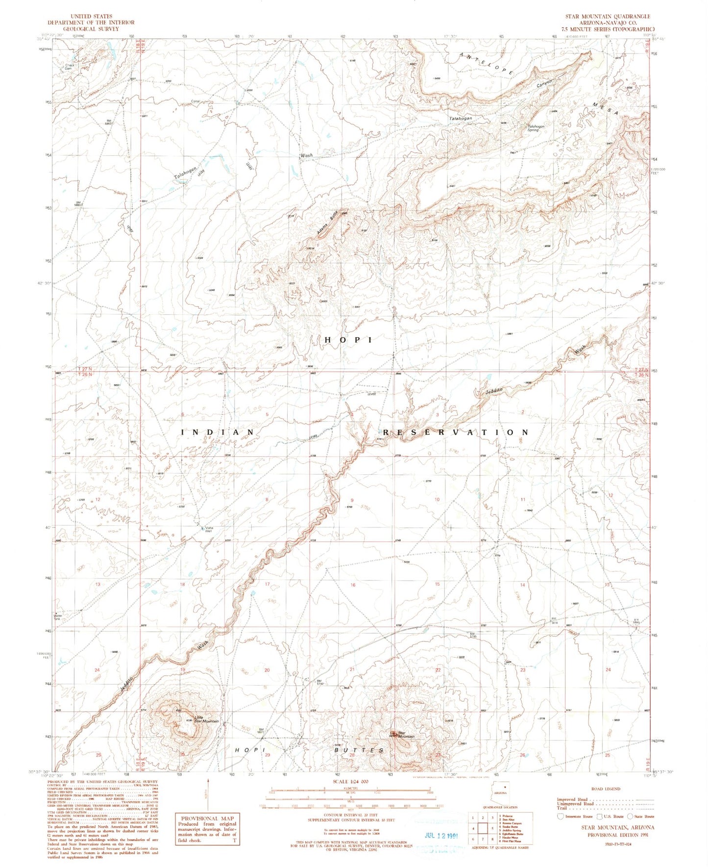 Classic USGS Star Mountain Arizona 7.5'x7.5' Topo Map Image