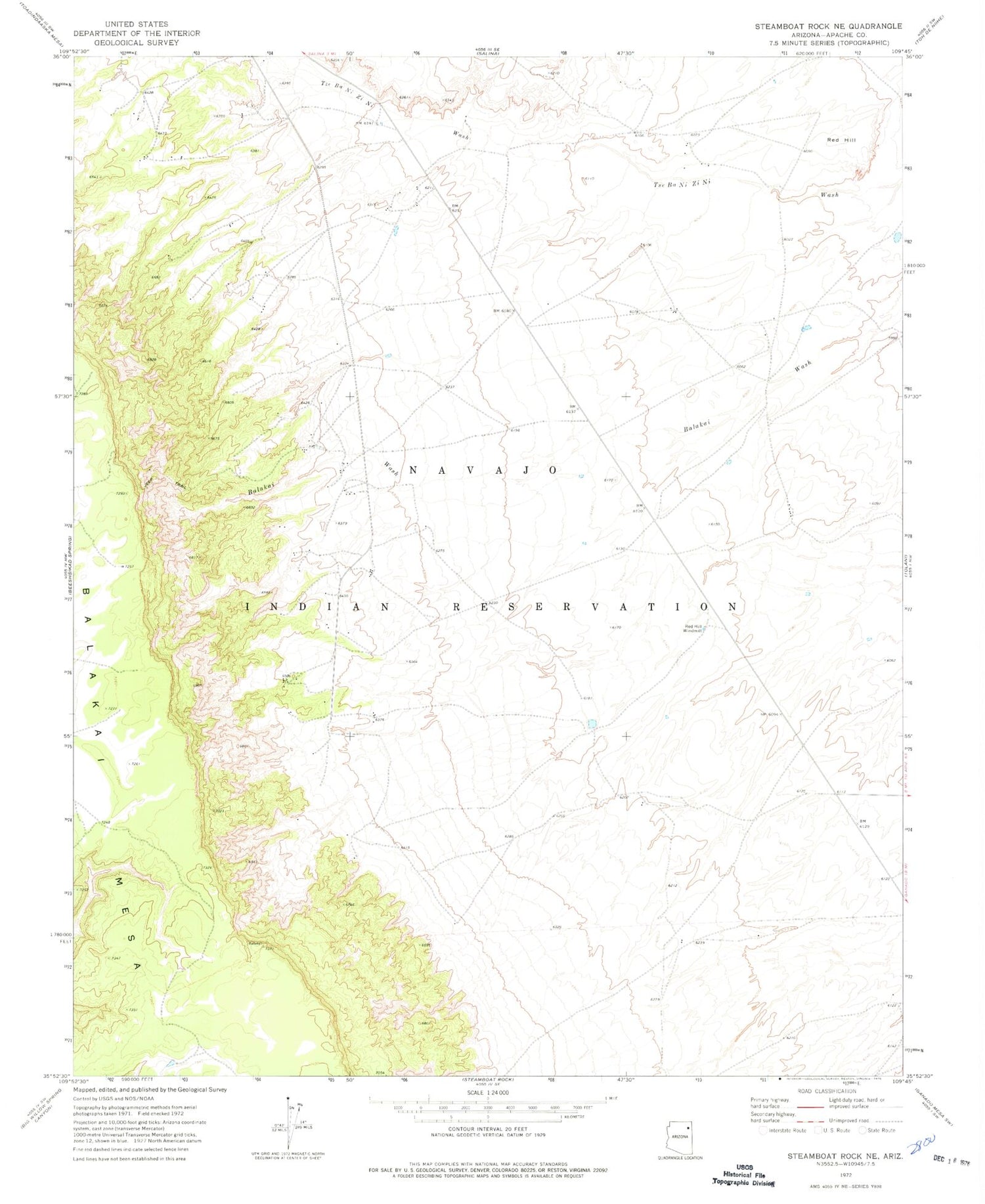 Classic USGS Steamboat Rock NE Arizona 7.5'x7.5' Topo Map Image