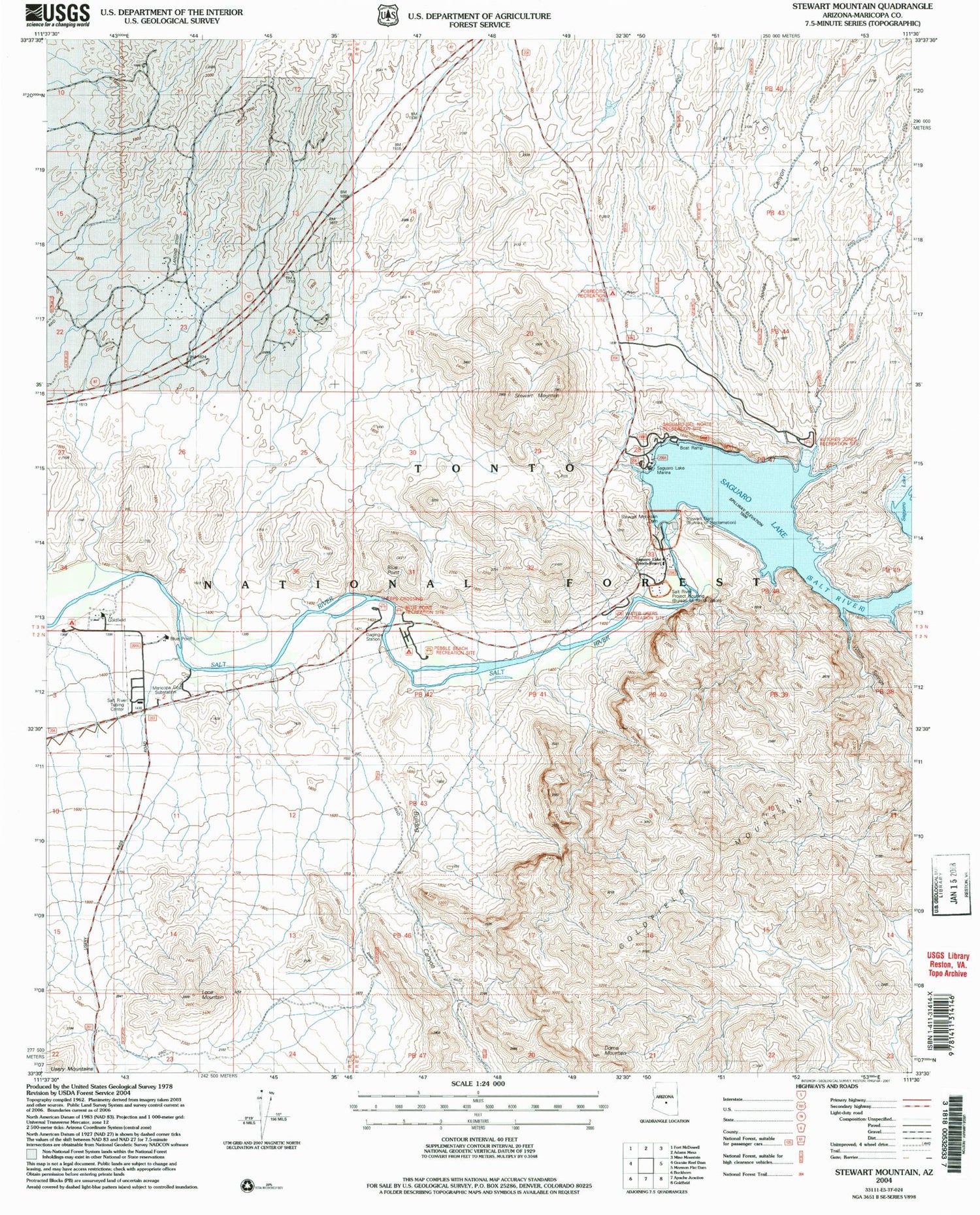 Classic USGS Stewart Mountain Arizona 7.5'x7.5' Topo Map Image