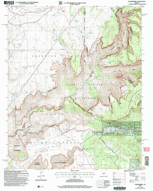 Classic USGS Strawberry Arizona 7.5'x7.5' Topo Map Image