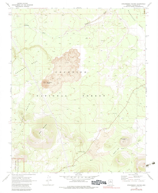 Classic USGS Strawberry Crater Arizona 7.5'x7.5' Topo Map Image